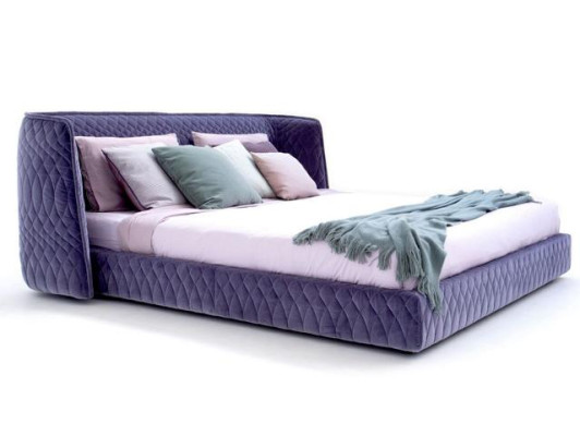 Designer Polsterbett Samt Luxus Modern Blau Doppelbett Rückenlehne Elegant
