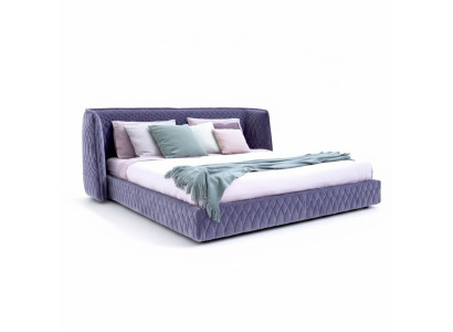 Designer Polsterbett Samt Luxus Modern Blau Doppelbett Rückenlehne Elegant