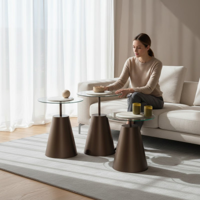 Beistelltisch-Set – 3 Beistelltische im eleganten Goldfarb‑Design Satztisch