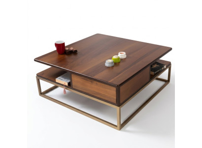 Quadratischer Couchtisch mit Büchernische und stilvollem Sockel