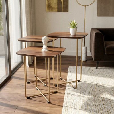 Stabile Beistelltische mit Metallfuß im minimalistischen Stil 3tlg.