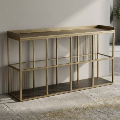 Konsolentisch Regal Offene Kommode 140x80cm Schrank Metall Glas