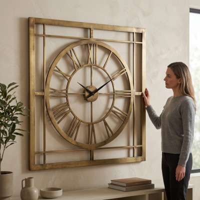 Quadratische Wanduhr im Vintage-Stil mit römischen Ziffern Uhr 100cm