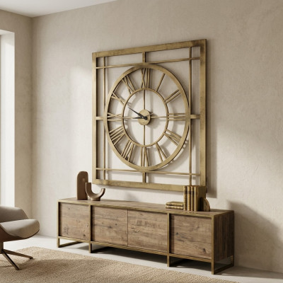 Quadratische Wanduhr im Vintage-Stil mit römischen Ziffern Uhr 100cm