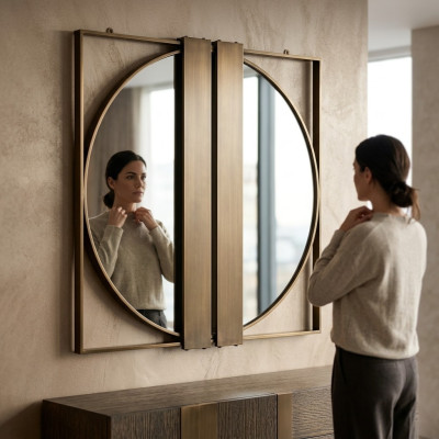Wandspiegel mit rundem Spiegelglas in quadratischem Rahmen Spiegel