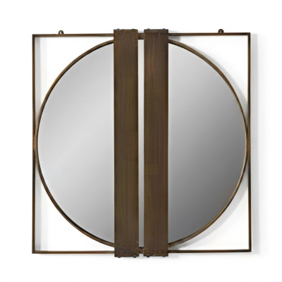 Wandspiegel mit rundem Spiegelglas in quadratischem Rahmen Spiegel