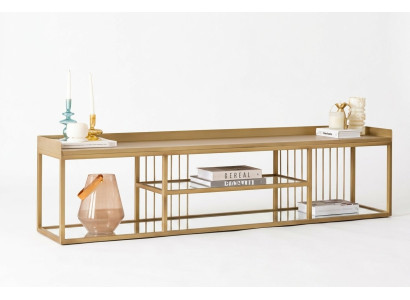 Elegantes TV-Lowboard Holz offenen Fächern und Metallrahmen