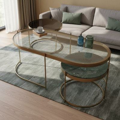 Eleganter Couchtisch mit integriertem Beistelltisch-Design Oval