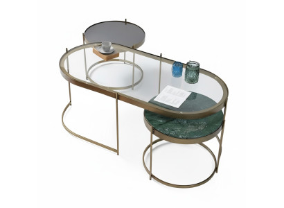 Eleganter Couchtisch mit integriertem Beistelltisch-Design Oval