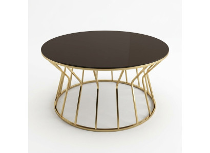 Runder Couchtisch aus Glas mit stabilem Metallgestell in Gold