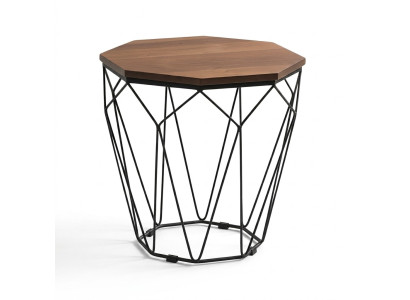 Moderner Couchtisch mit Holzplatte und Metallgestell in Diamantform