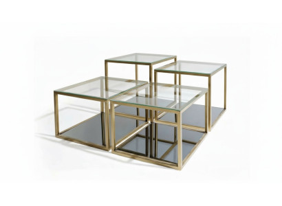 Couchtisch mit Glasplatte Spiegelboden und Metallrahmen 100x100
