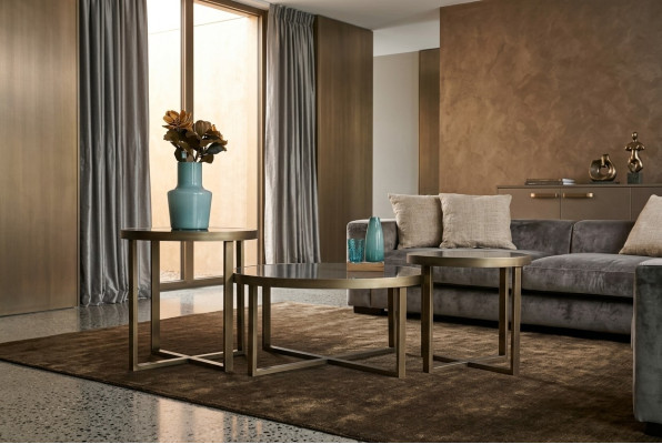 Tischset: Couchtisch & 2 Beistelltische mit Glas & Metall 3tlg Satztisch
