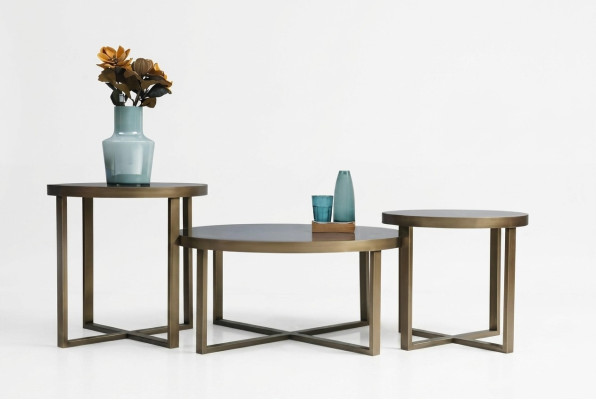 Tischset: Couchtisch & 2 Beistelltische mit Glas & Metall 3tlg Satztisch
