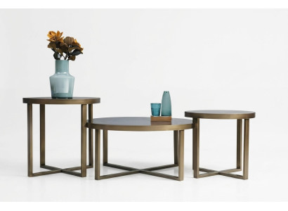 Tischset: Couchtisch & 2 Beistelltische mit Glas & Metall 3tlg Satztisch