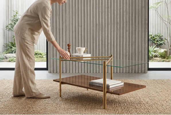 Moderner Couchtisch aus Holz und Glas – stilvoller Glastisch