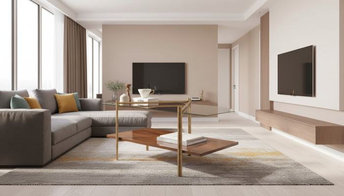 Moderner Couchtisch aus Holz und Glas – stilvoller Glastisch