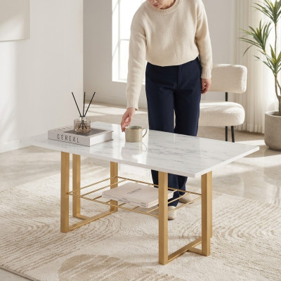 Eleganter Couchtisch in Marmor-Optik praktischer Ablage Sofa Tisch