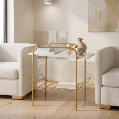 Beistelltisch mit Zeitungsablage und Holzplatte – Modernes Design