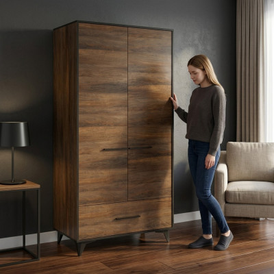 Garderobenschrank Schrank Kleiderschrank Kleiderstange Schublade Holz
