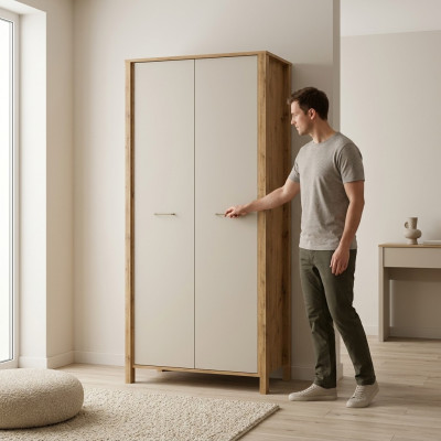 Garderobenschrank mit Kleiderstange Regal Holzschrank Kleiderschrank