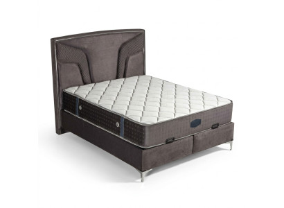 Elegantes schwarzes Bett mit Matratze aus Textil und Edelstahl