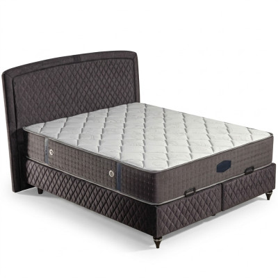 Schwarzes Textil-Holz Bett mit Matratze modern und elegant