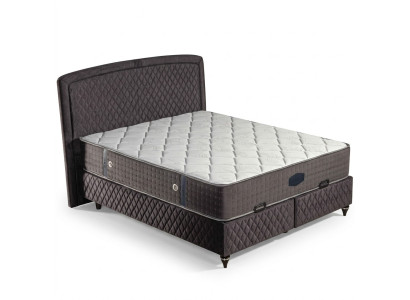 Schwarzes Textil-Holz Bett mit Matratze modern und elegant