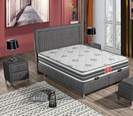 Modernes Graues Bett mit Matratze aus Textil und Edelstahl