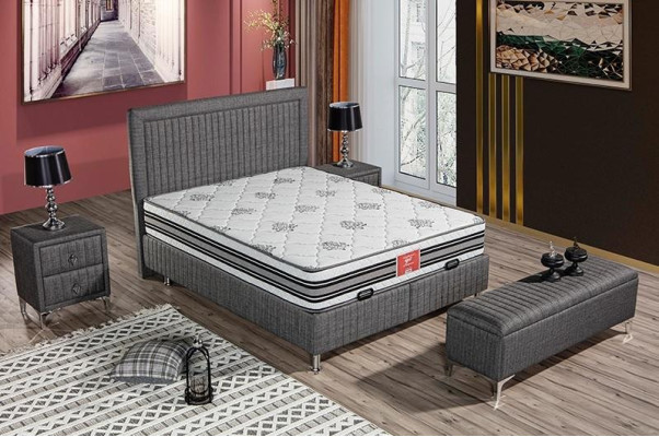 Modernes Graues Bett mit Matratze aus Textil und Edelstahl