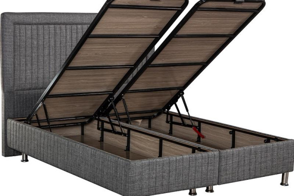 Modernes graues Bett mit Matratze aus Textil und Edelstahl