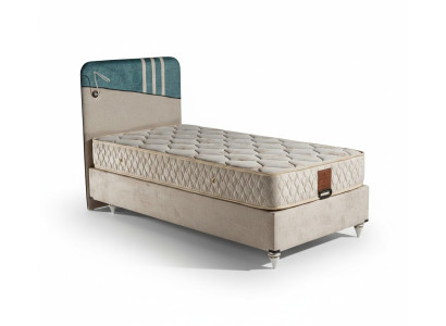 Modernes Bett mit Matratze aus Holz und Textil in Beige