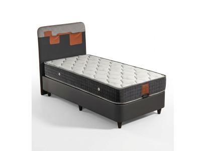 Schwarzes Holz-Textil Bett mit Matratze modern und elegant