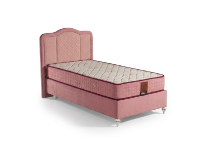 Rosa Bett mit Matratze aus Textil und Holz für Kinder-