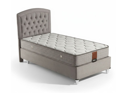 Elegantes graues Bett mit Matratze aus Textil und Edelstahl