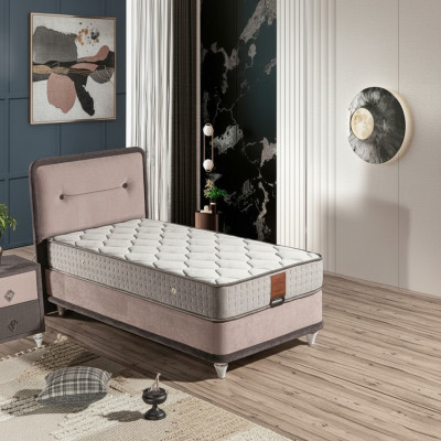 Beige Holz Textil Bett mit Matratze Elegant und Robust