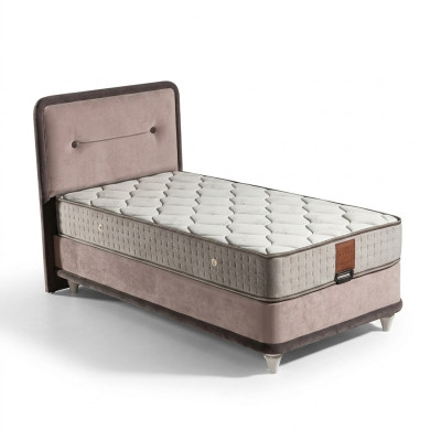 Beige Holz Textil Bett mit Matratze Elegant und Robust