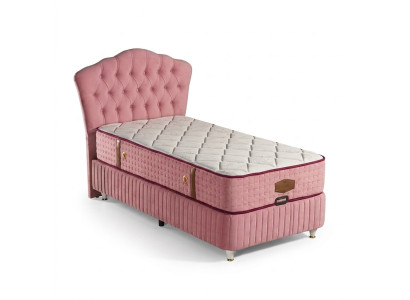 Rosa Bett mit Matratze aus Textil und Holz modern