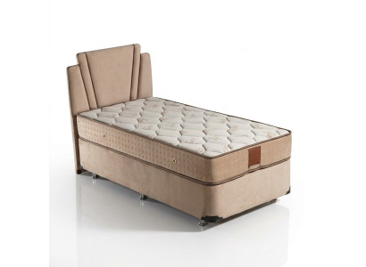 Beige Stoffbett mit Matratze Modern Schlafzimmermöbel