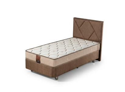 Elegantes braunes Bett mit Matratze aus Textil und Edelstahl