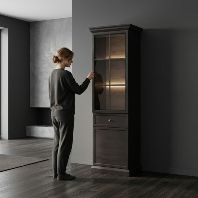 Vitrinenschrank Schrank Anrichte Glasvitrine Küchenvitrine Schublade