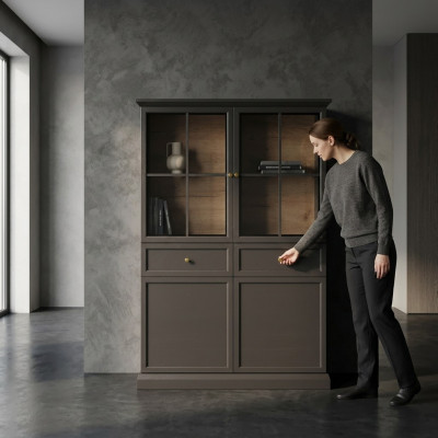 Buffetschrank Vitrinenschrank Küchenanrichte Glasvitrine 2 Schubladen