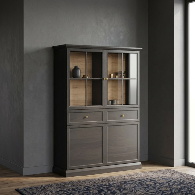 Buffetschrank Vitrinenschrank Küchenanrichte Glasvitrine 2 Schubladen
