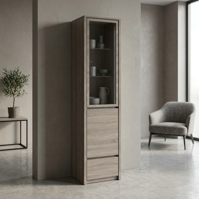 Vitrinenschrank aus Holz in Grau modern eleganter Stil