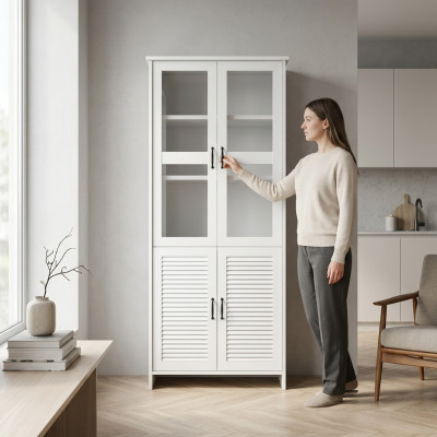 Vitrinenschrank Weiß MDF Glas modern elegant