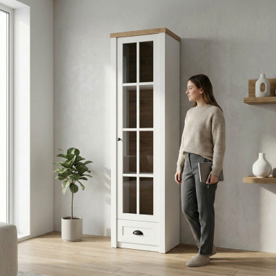 Vitrinenschrank aus Holz in Weiß modern eleganter Stil