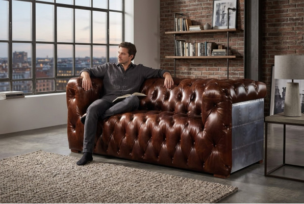 3-Sitzer Chesterfield Couch Polster Sofa Modern Aluminium Rückseite