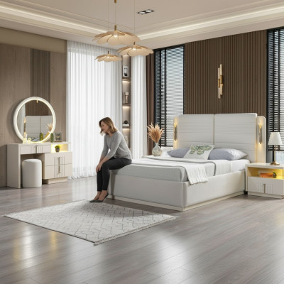 Polsterbett Schlafzimmer 2 Nachttische modern elegant 5tlg Set