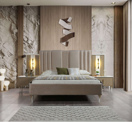 Schlafzimmer 3tlg. Bett + Nachttische Möbel Set elegant