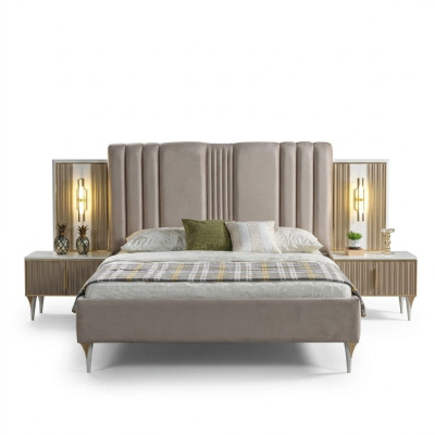 Schlafzimmer 3tlg. Bett + Nachttische Möbel Set elegant